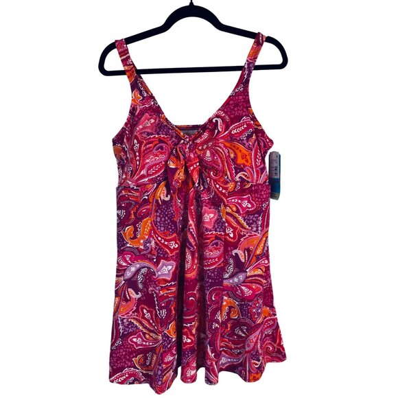 2/$35 NWT Swim Solutions 22W Tummy Control Bow-Front Swim Dress Bust Support - Picture 4 of 16